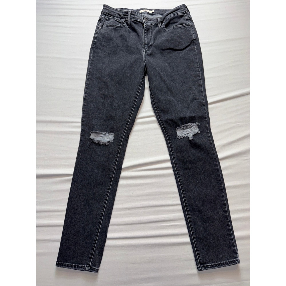 Levis 721 High Rise Skinny Jeans Womens 31 Distressed Ripped Black Denim Pants‎
